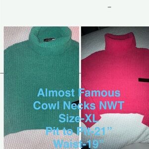 Almost Famous Women's Cowl Necks-Green and Pink. Both NWT’s for $8!